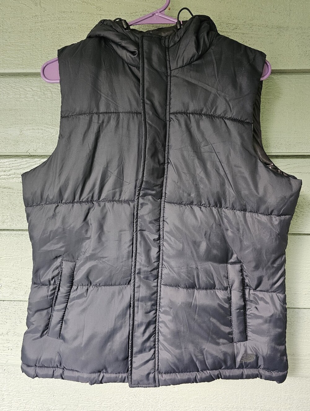 New Balance Women's Black Quilted Hooded Full-Zip Puffer Vest Size Medium